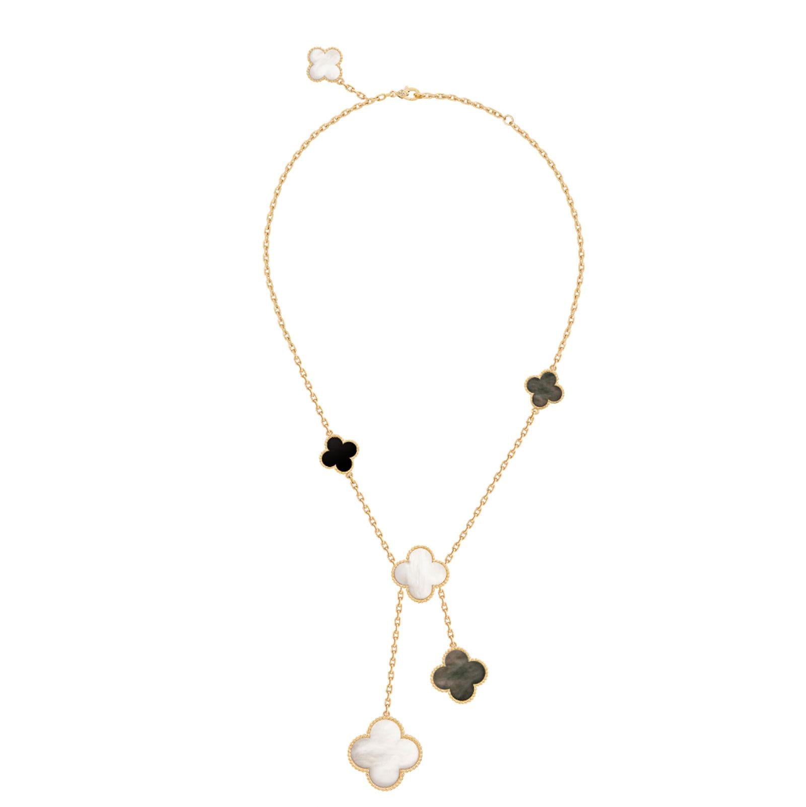 Van Cleef & Arpels Magic Alhambra 18KYG 6 Motif MOP Onyx Necklace Box Papers