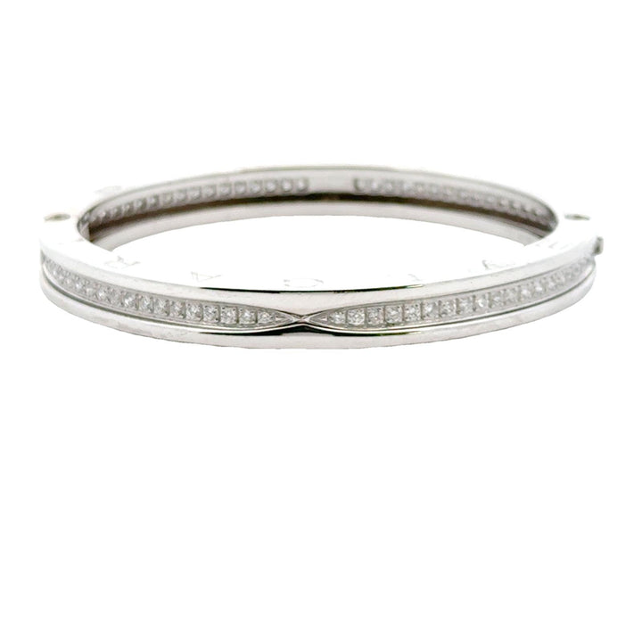Bvlgari B Zero1 Diamond 18 Karat White Gold Modern Hinged Bangle Bracelet