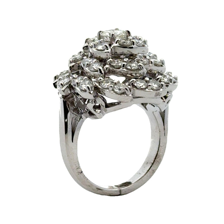 Mid-20th Century Diamond Spiral Cluster Cocktail Ring 14 Karat White Gold