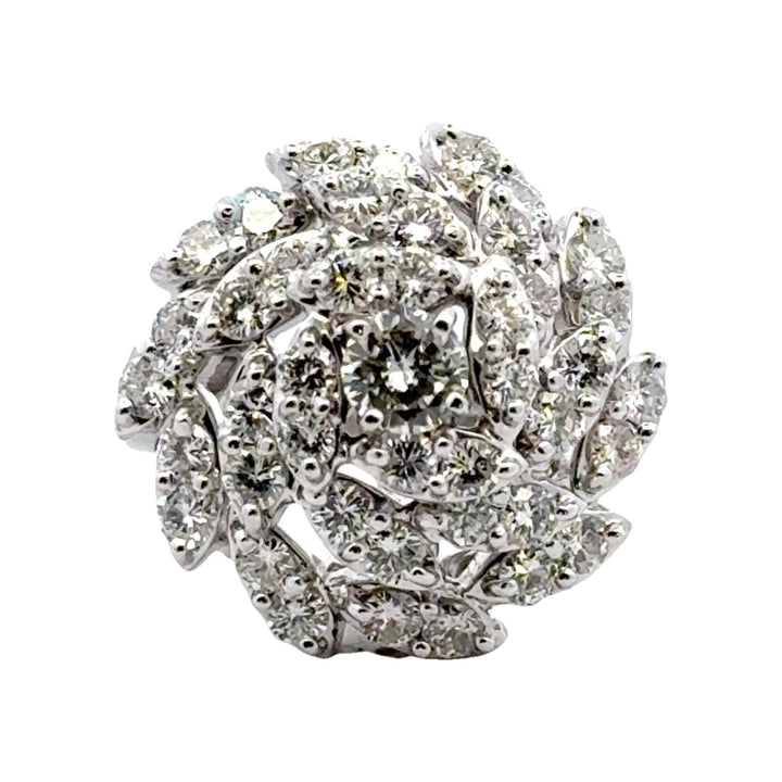 Mid-20th Century Diamond Spiral Cluster Cocktail Ring 14 Karat White Gold