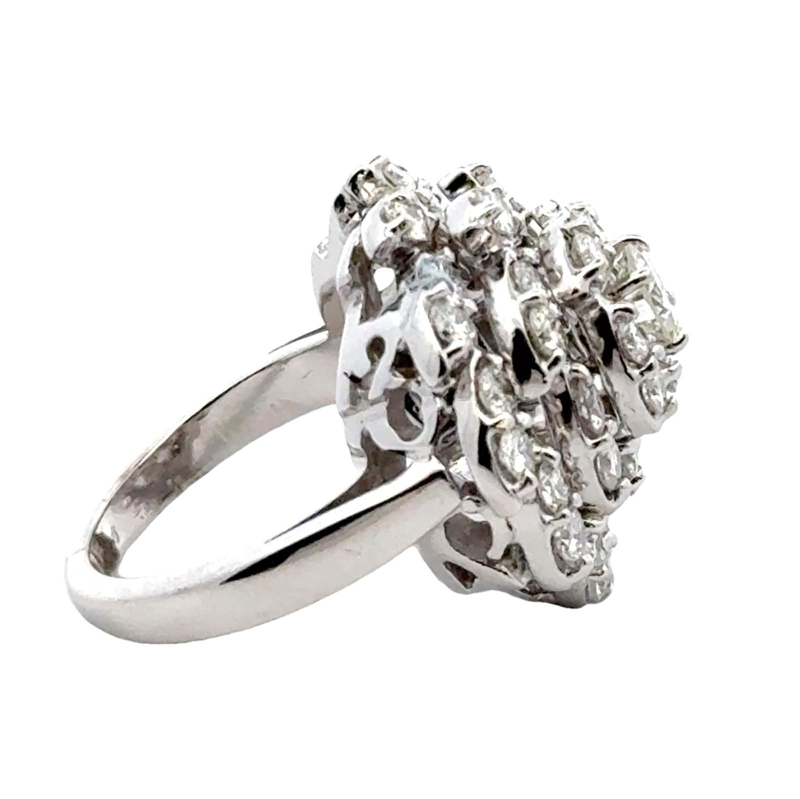 Mid-20th Century Diamond Spiral Cluster Cocktail Ring 14 Karat White Gold