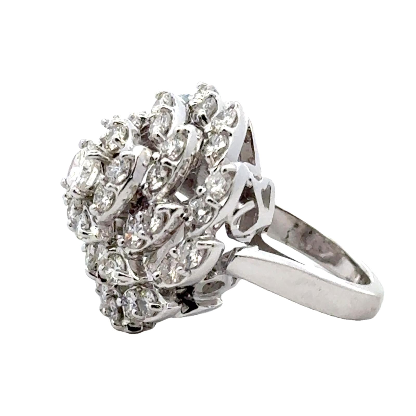 Mid-20th Century Diamond Spiral Cluster Cocktail Ring 14 Karat White Gold
