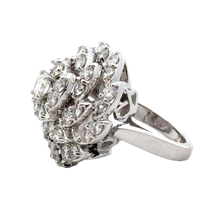 Mid-20th Century Diamond Spiral Cluster Cocktail Ring 14 Karat White Gold