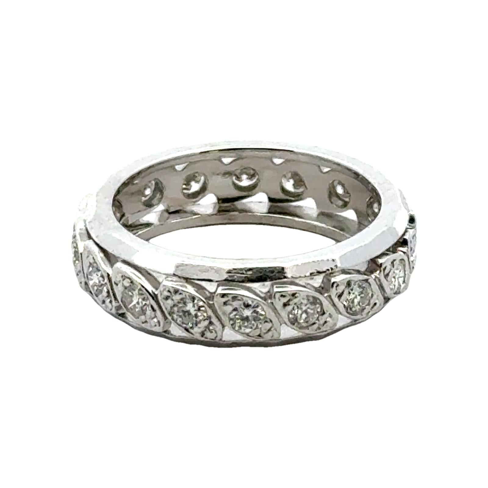 1950's Diamond 14 Karat White Gold Eternity Wedding Band Vintage Ring