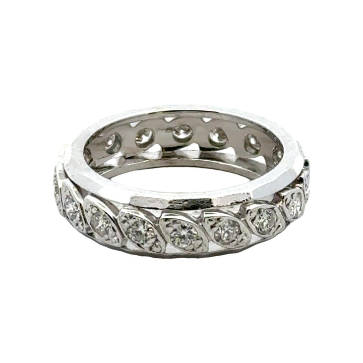 1950's Diamond 14 Karat White Gold Eternity Wedding Band Vintage Ring