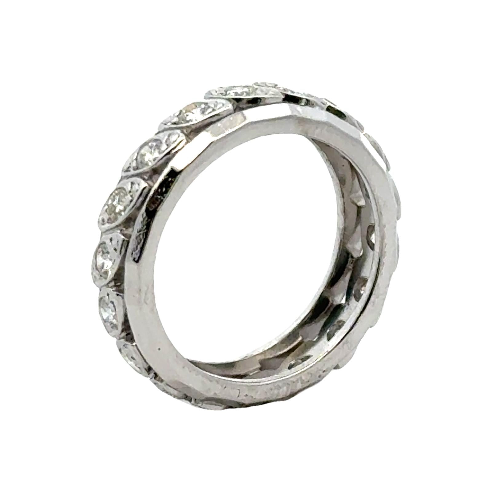 1950's Diamond 14 Karat White Gold Eternity Wedding Band Vintage Ring