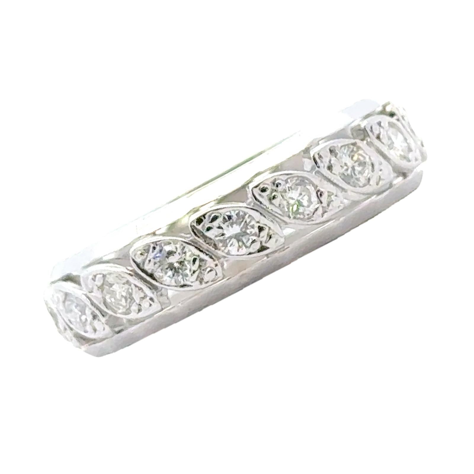 1950's Diamond 14 Karat White Gold Eternity Wedding Band Vintage Ring