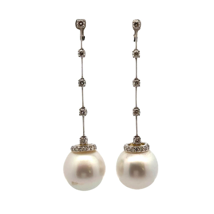 South Sea Pearl Diamond 18 Karat White Gold Dangle Drop Earrings