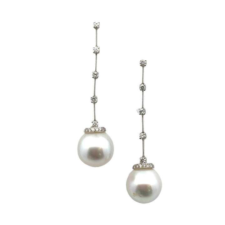 South Sea Pearl Diamond 18 Karat White Gold Dangle Drop Earrings