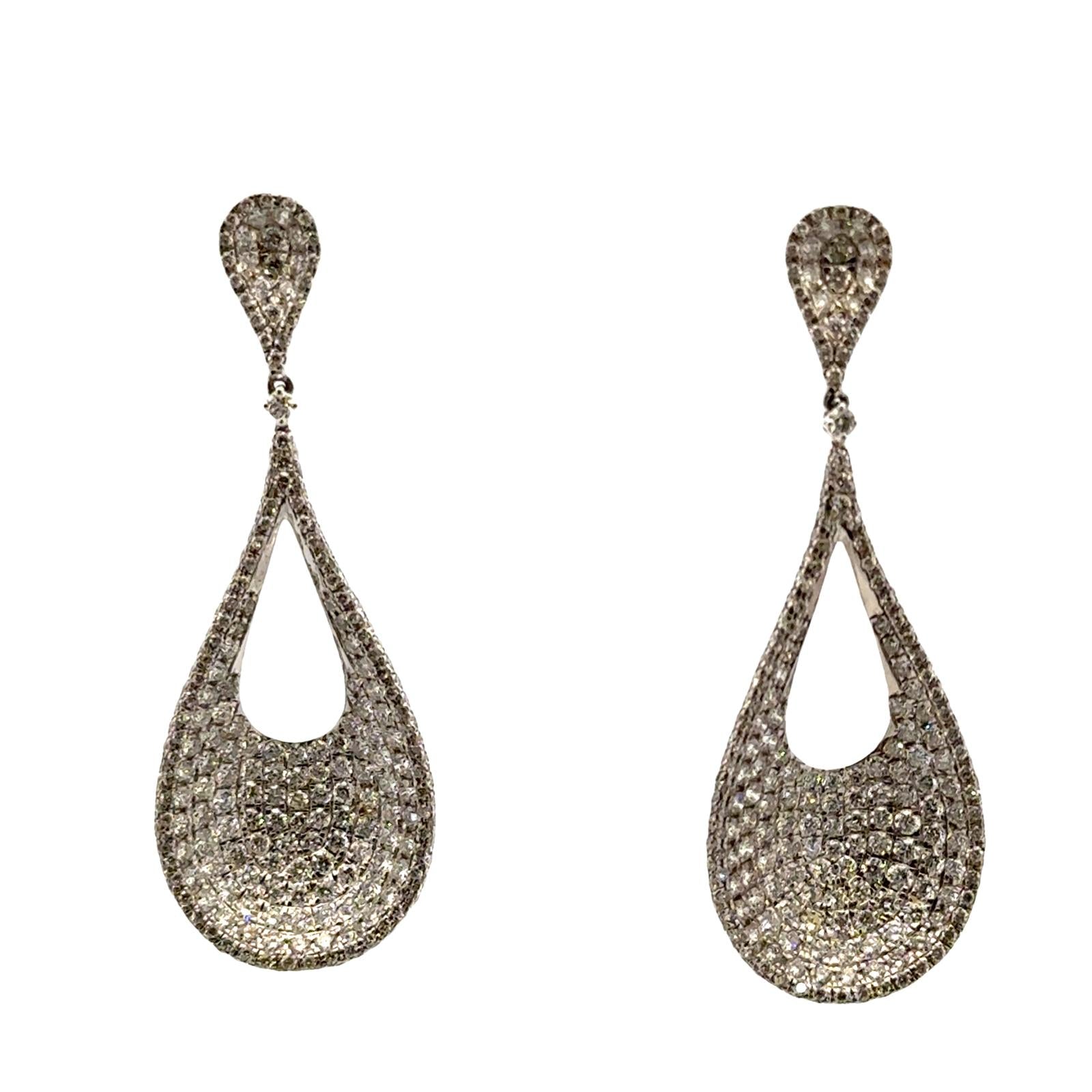 5.00-CTW Pavé Diamond 18 Karat White Gold Drop Dangle Modern Earrings