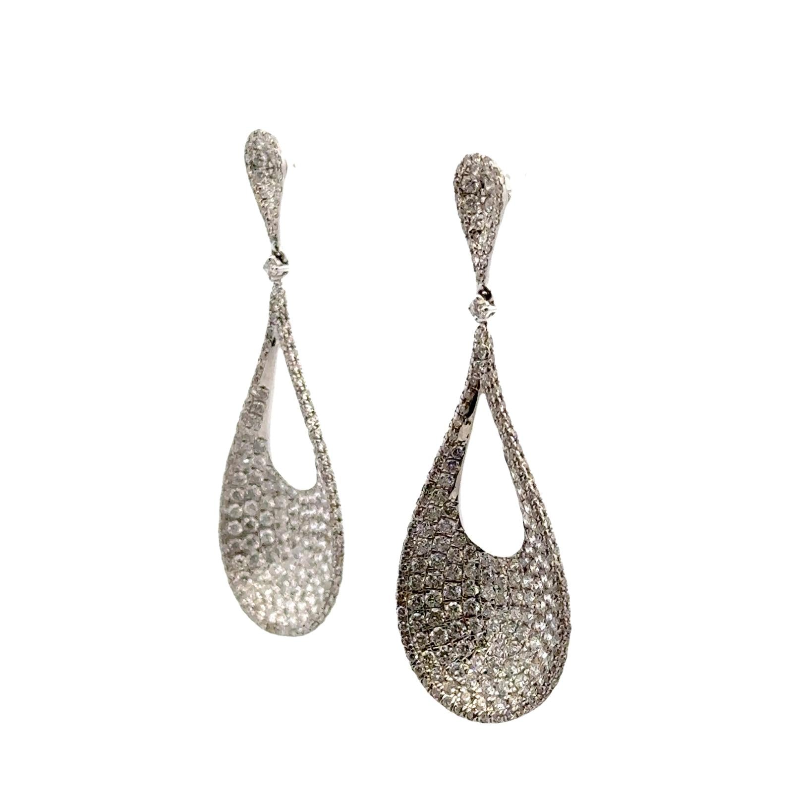 5.00-CTW Pavé Diamond 18 Karat White Gold Drop Dangle Modern Earrings