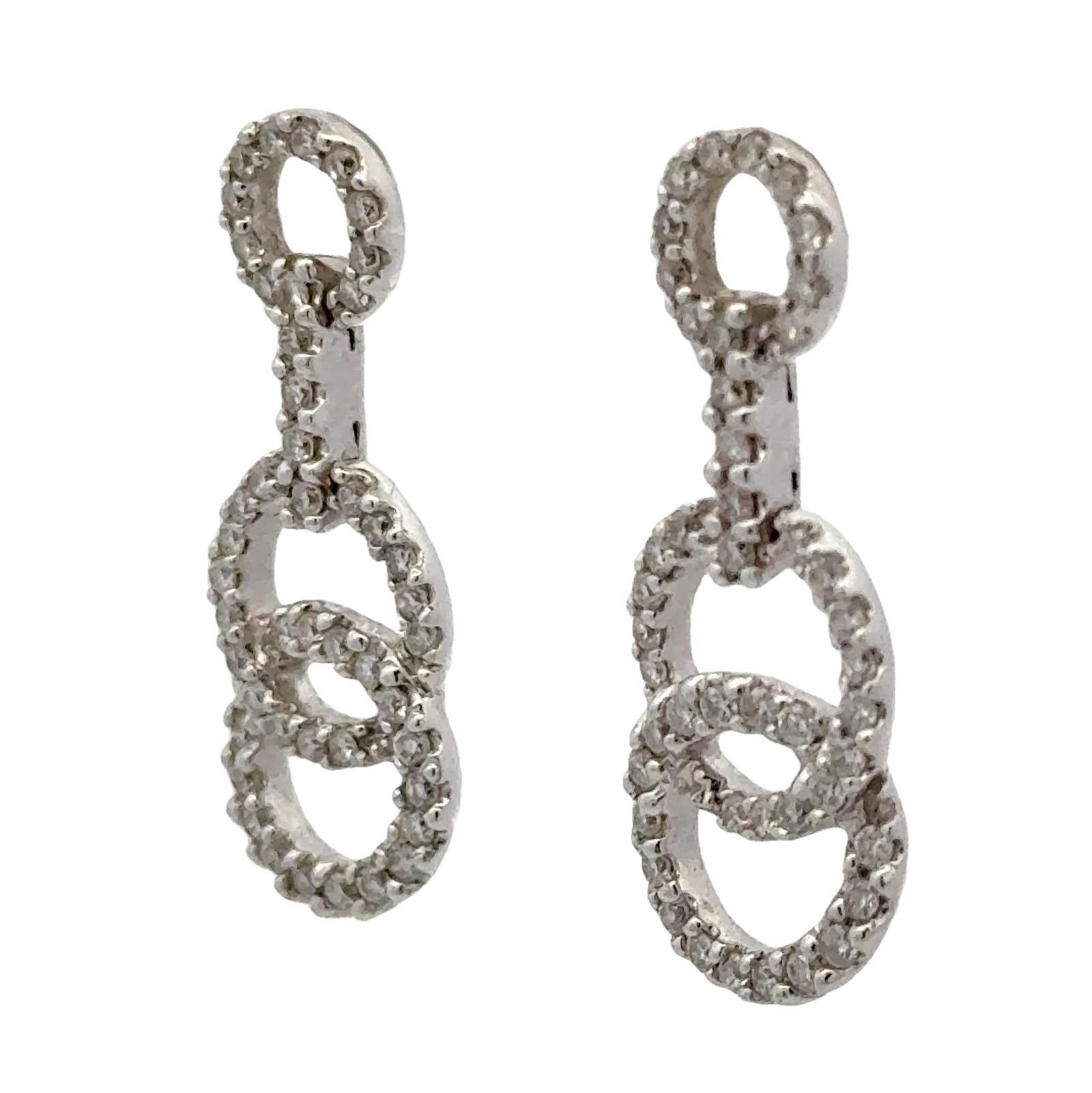 Modern Diamond Circle 18 Karat White Gold Dangle Drop Earrings