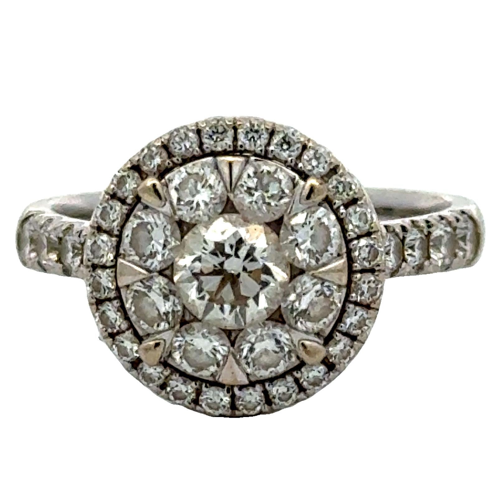 Diamond Cluster 14 Karat White Gold Halo Engagment Ring Modern