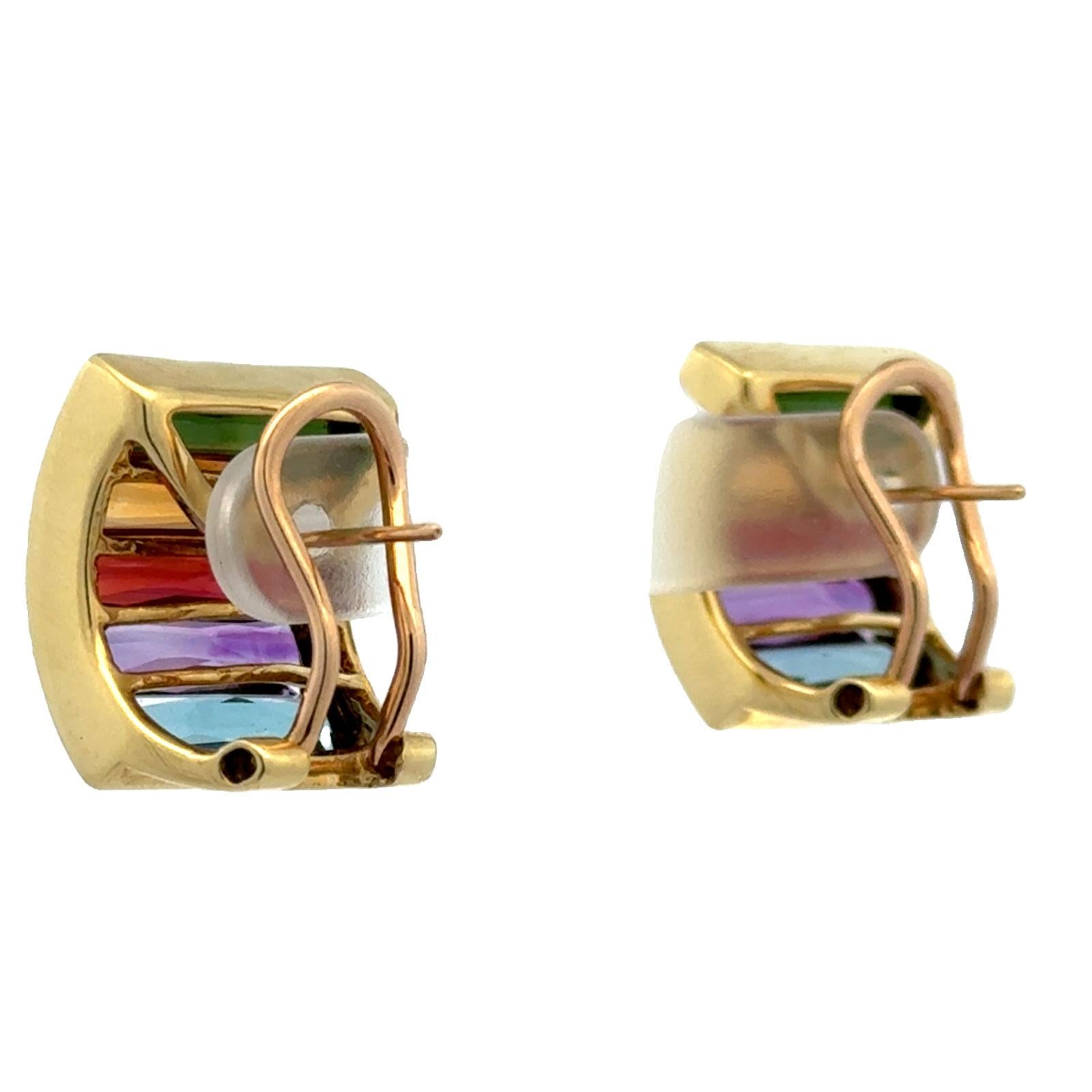 H Stern Rainbow Multi-Color Gemstone 18KYG Leverback Vintage Earrings 1980's