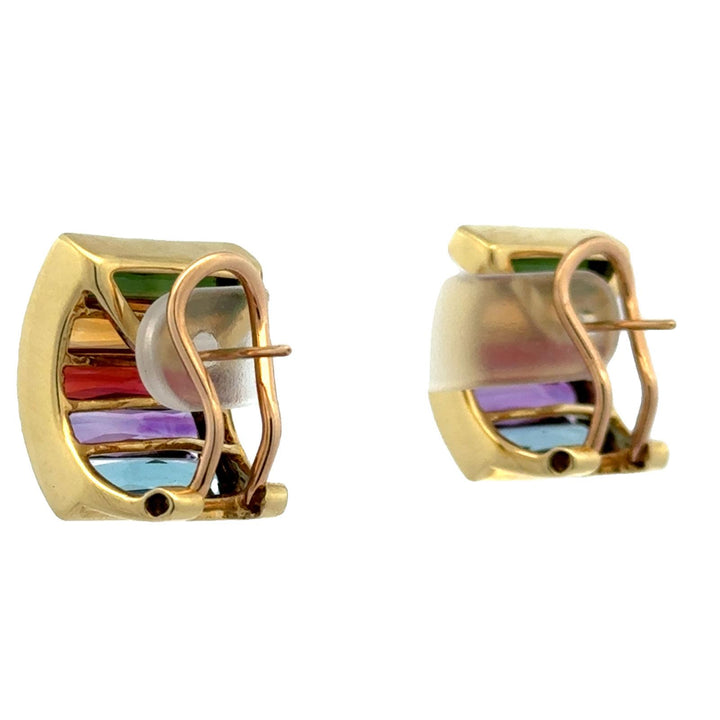 H Stern Rainbow Multi-Color Gemstone 18KYG Leverback Vintage Earrings 1980's