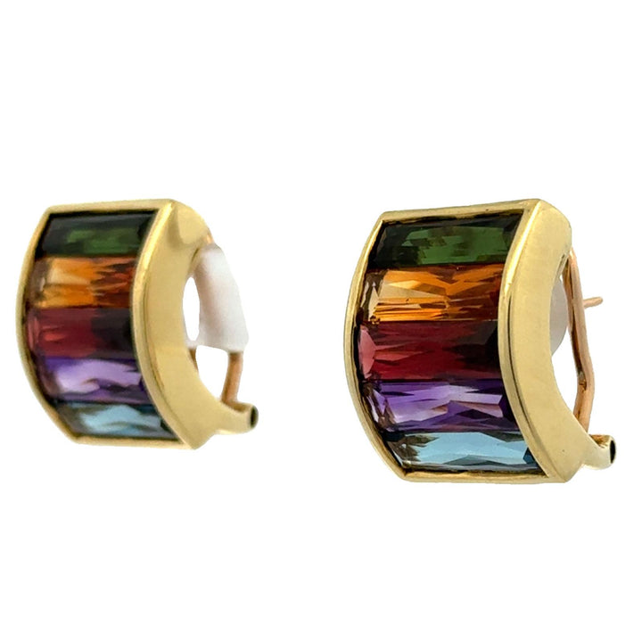 H Stern Rainbow Multi-Color Gemstone 18KYG Leverback Vintage Earrings 1980's