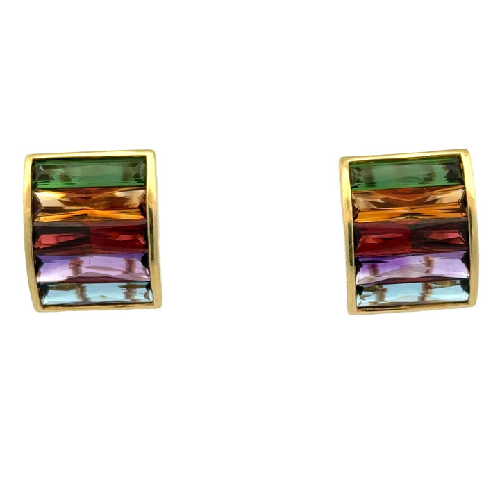 H Stern Rainbow Multi-Color Gemstone 18KYG Leverback Vintage Earrings 1980's