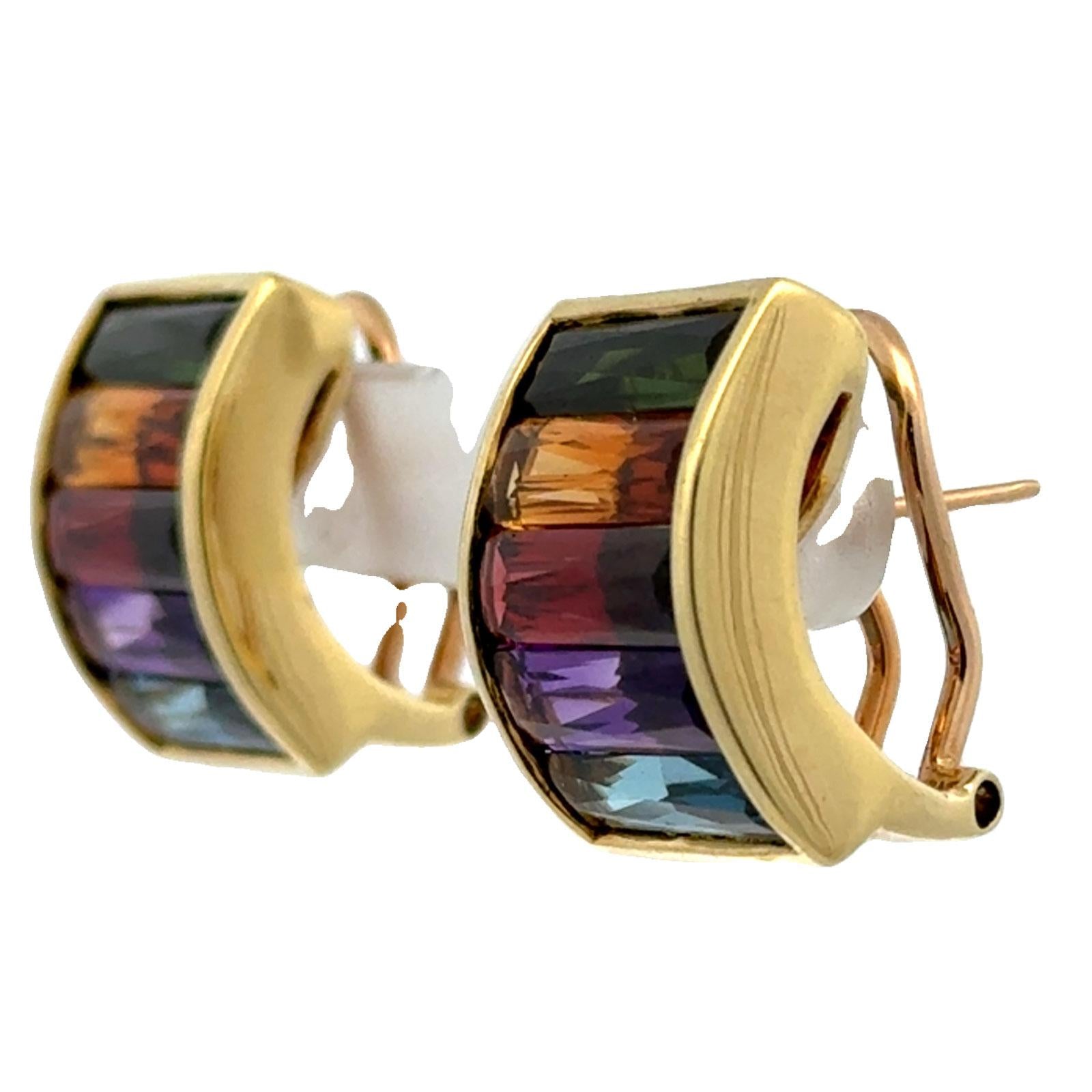 H Stern Rainbow Multi-Color Gemstone 18KYG Leverback Vintage Earrings 1980's