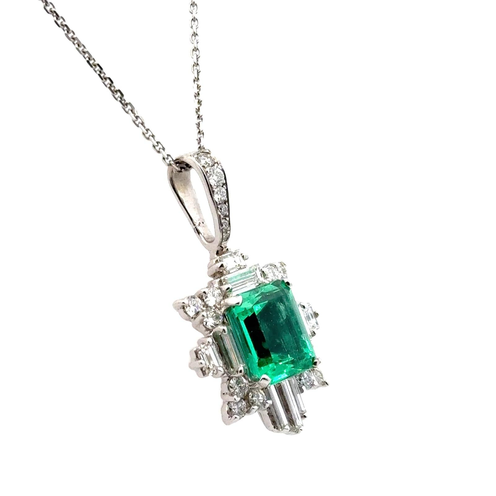 6.44 Carat Colombian Emerald Diamond 18 Karat White Gold Pendant Necklace