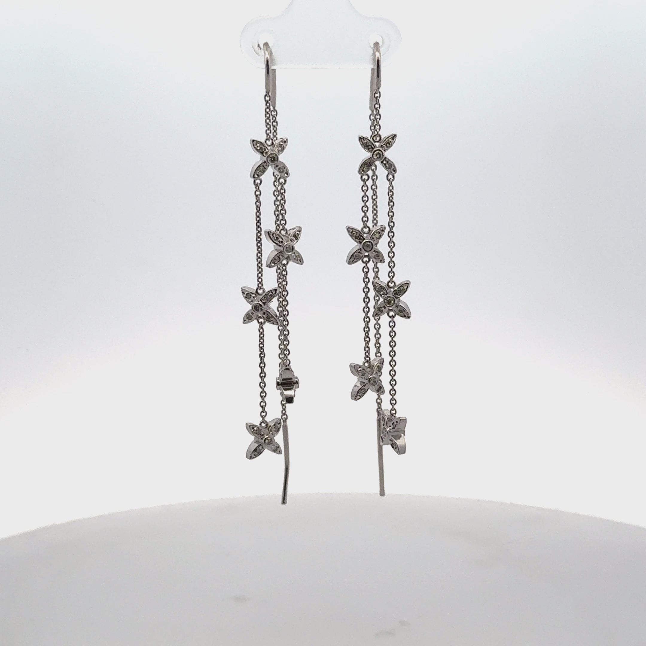 Diamond 14 Karat White Gold Threader Star Drop Dangle Modern Earrings