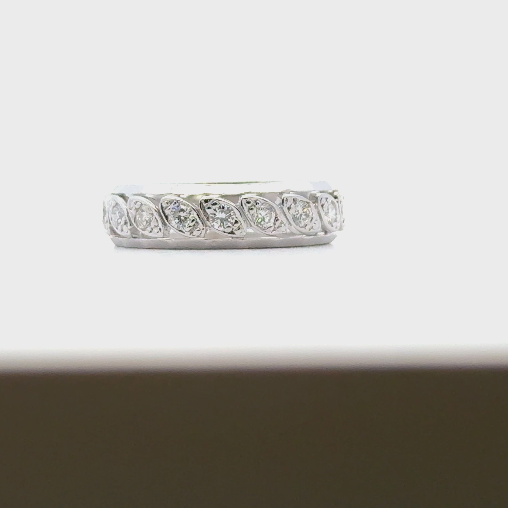 1950's Diamond 14 Karat White Gold Eternity Wedding Band Vintage Ring