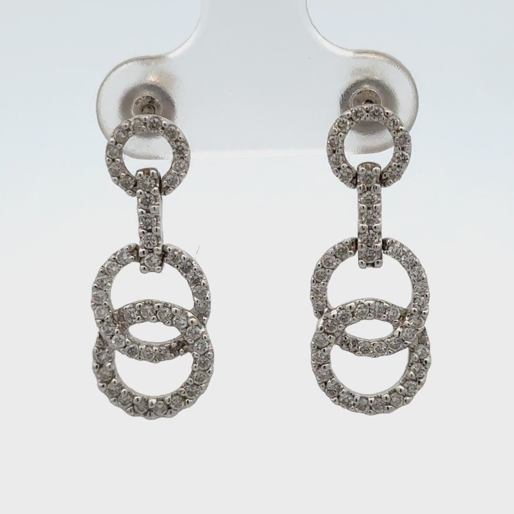 Modern Diamond Circle 18 Karat White Gold Dangle Drop Earrings