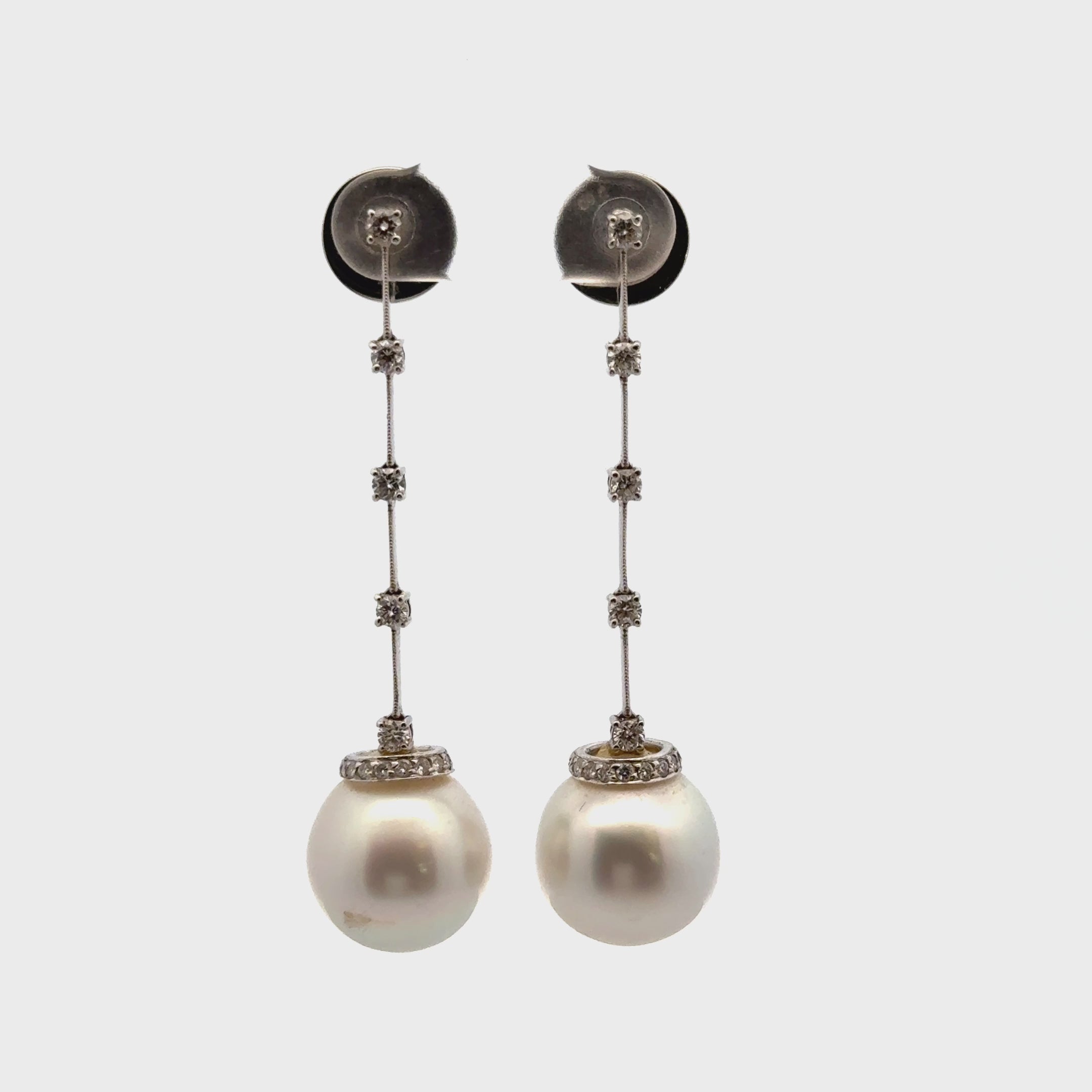 South Sea Pearl Diamond 18 Karat White Gold Dangle Drop Earrings