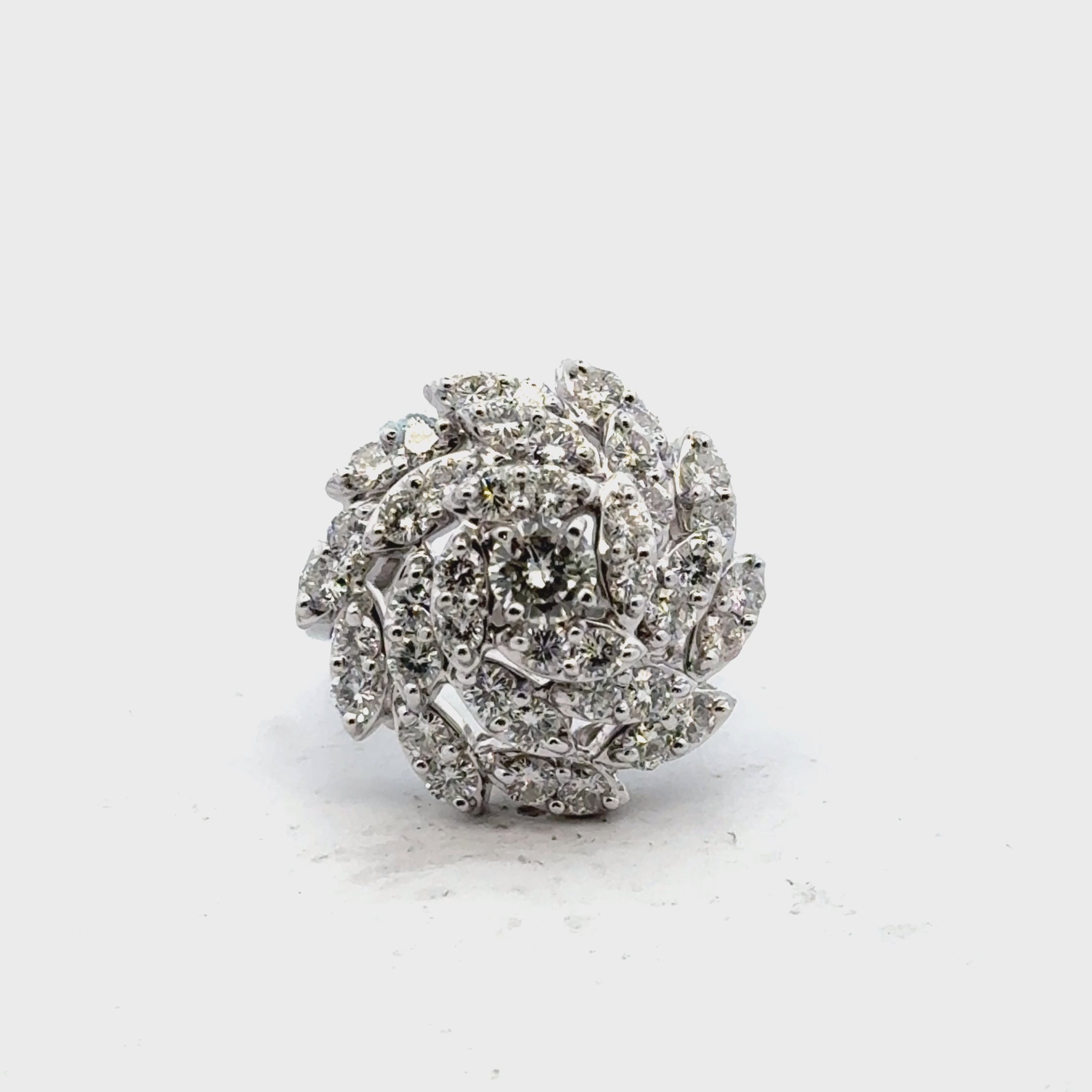Mid-20th Century Diamond Spiral Cluster Cocktail Ring 14 Karat White Gold