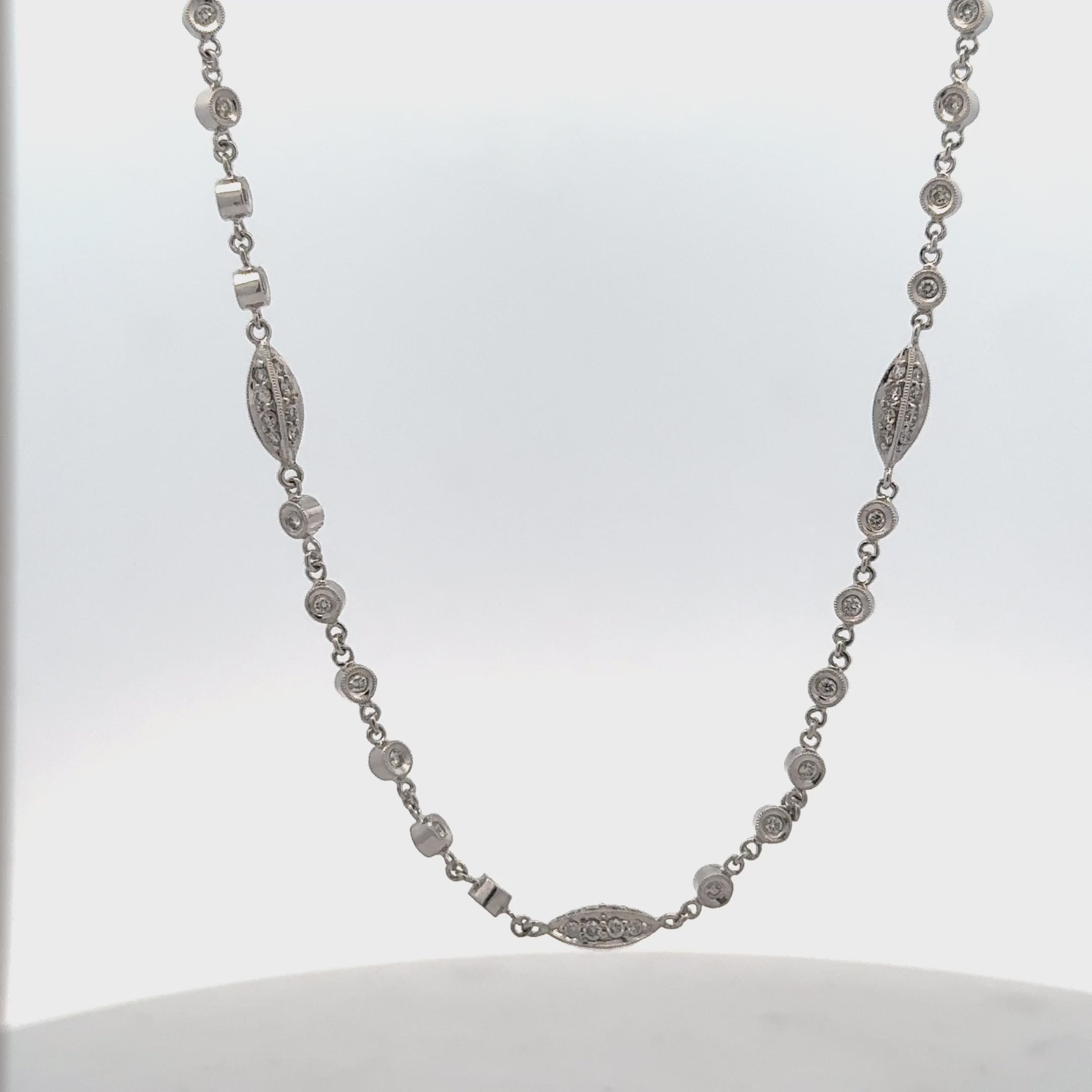 2- CTW Round Brilliant Diamond 18 Karat White Gold 16 Inch Link Necklace