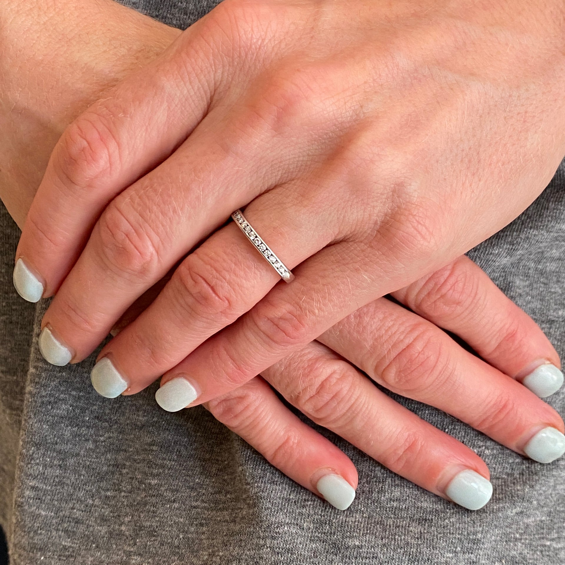 Diamond Wedding Stackable Band Ring 14 Karat White Gold
