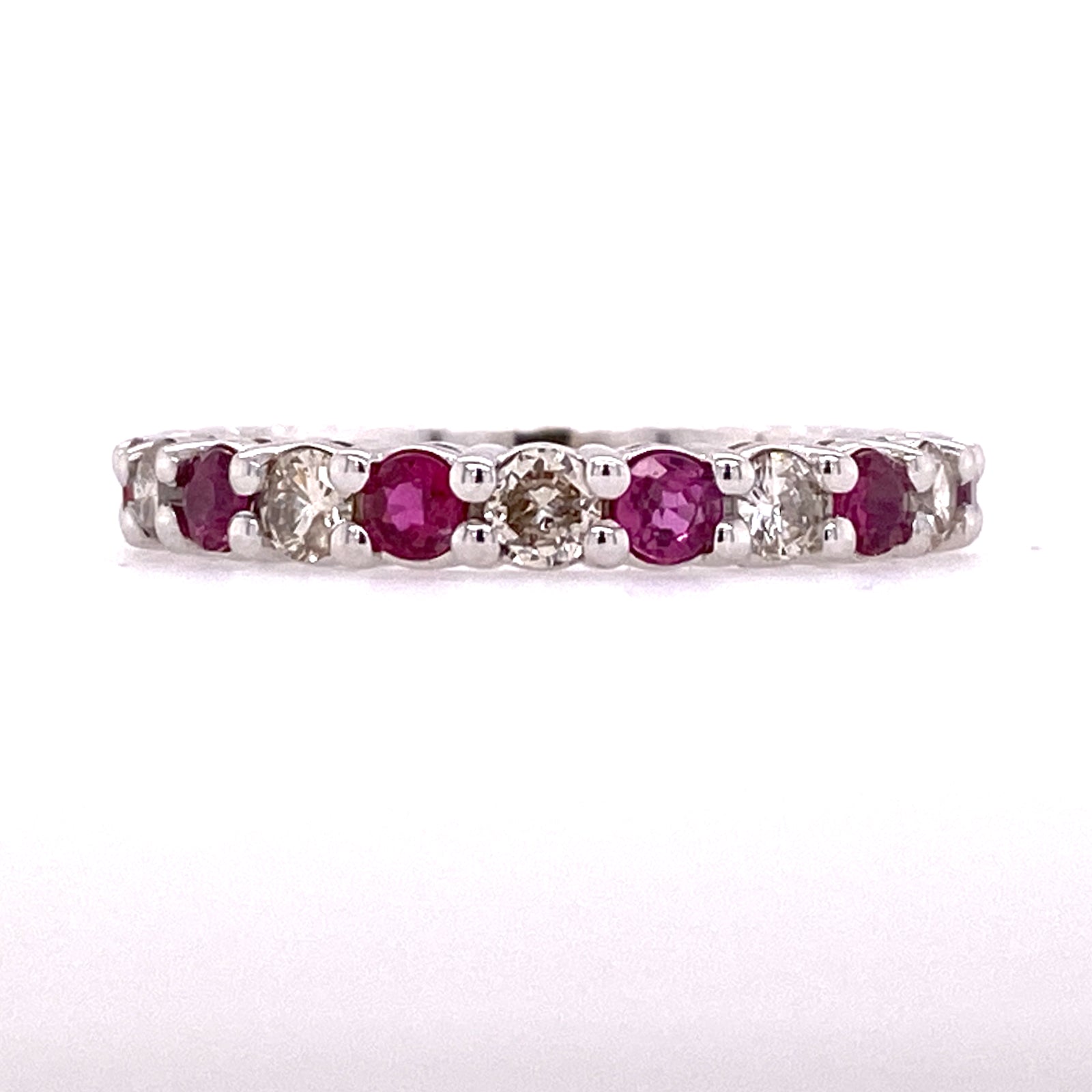 Diamond Ruby 14 Karat White Gold Eternity Band Ring
