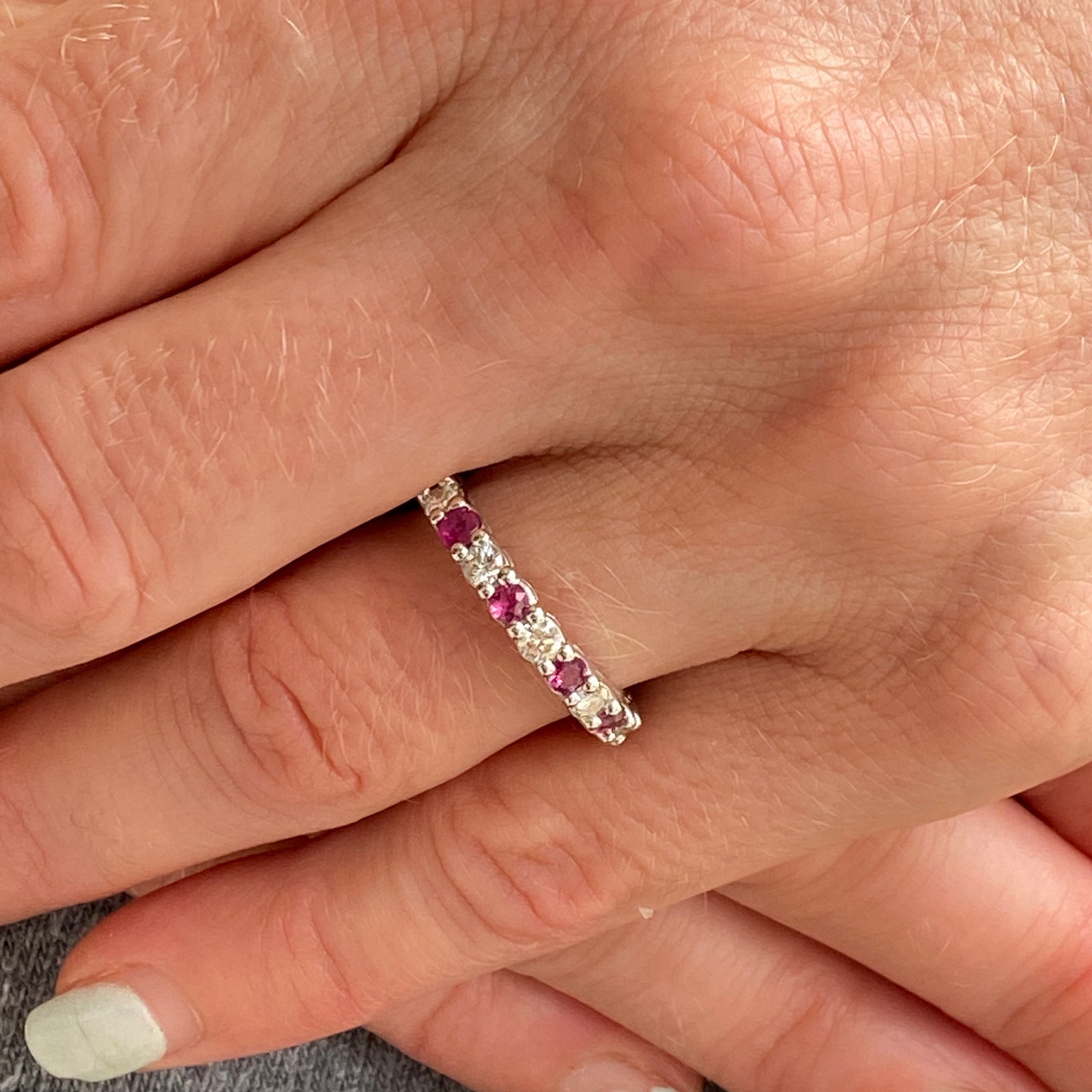 Diamond Ruby 14 Karat White Gold Eternity Band Ring