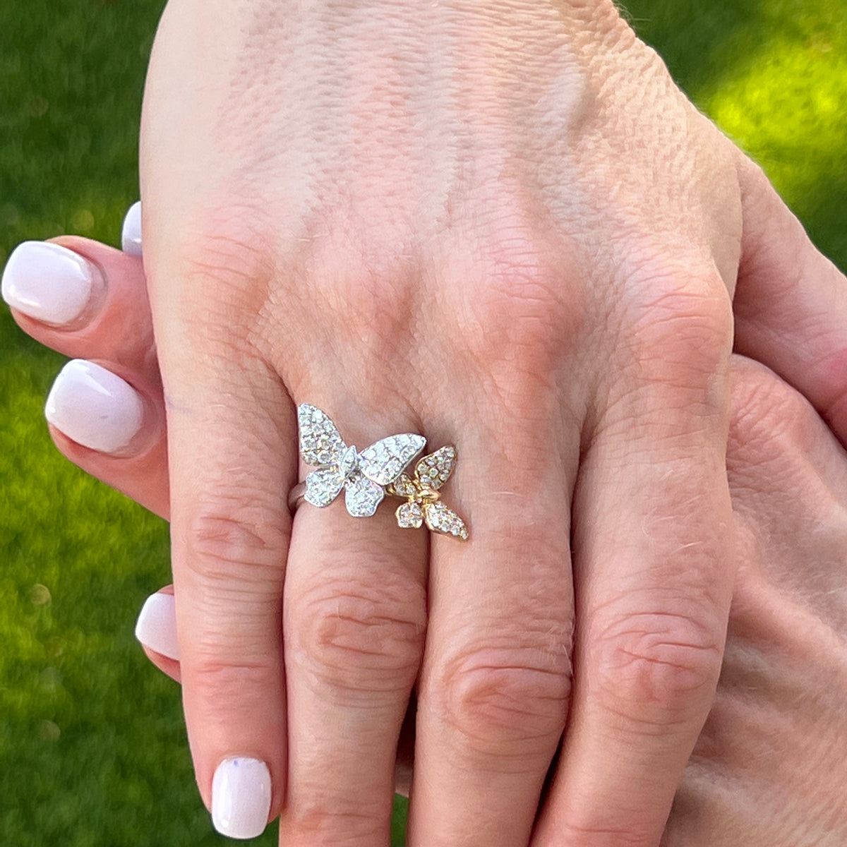 Diamond Butterfly Wrap Ring 18 Karat White & Yellow Gold