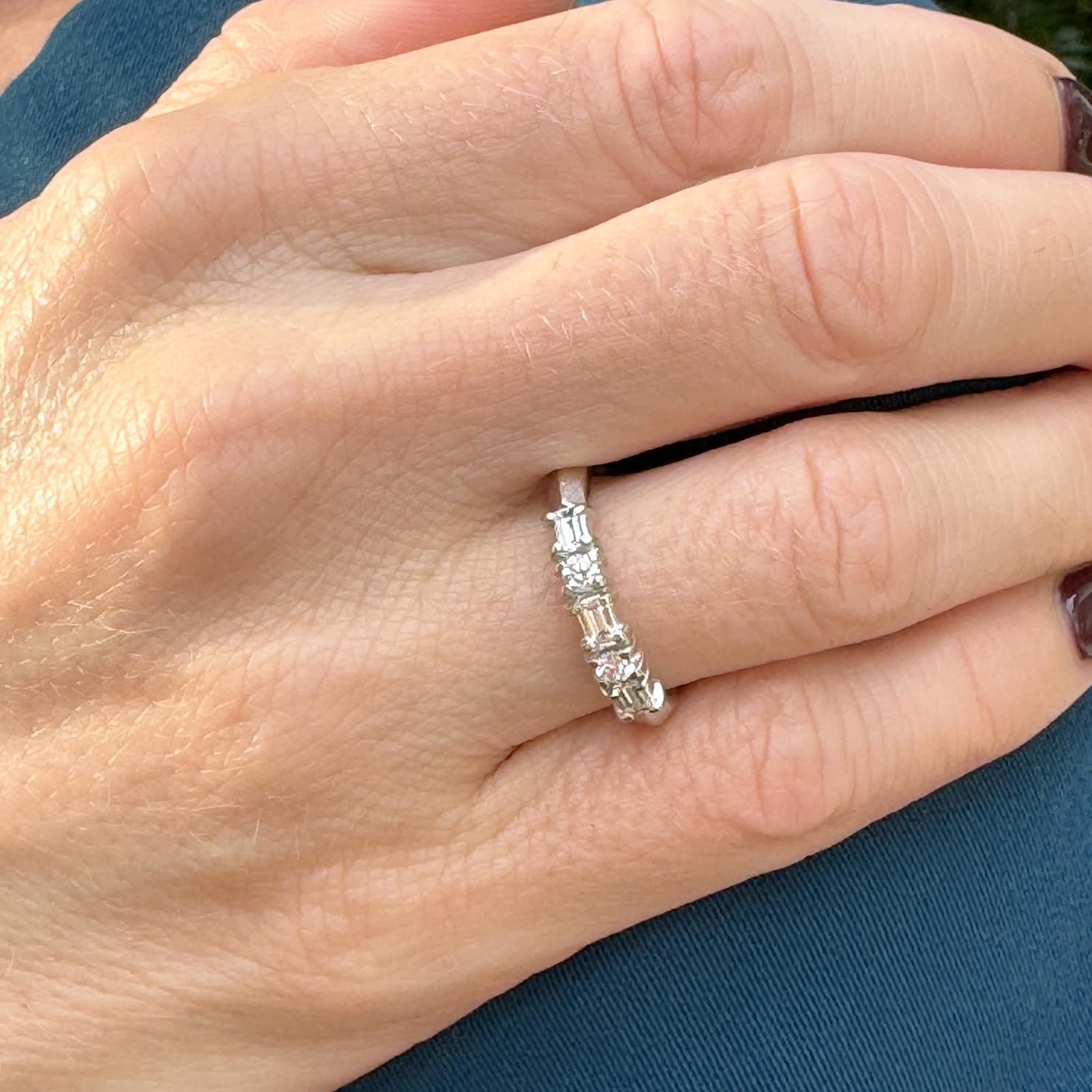 Diamond Dot Dash 14 Karat White Gold Wedding Band Ring