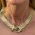 Italian Three Row 14 Karat Yellow Gold Flat Link Necklace Ruby Gemstone Accents