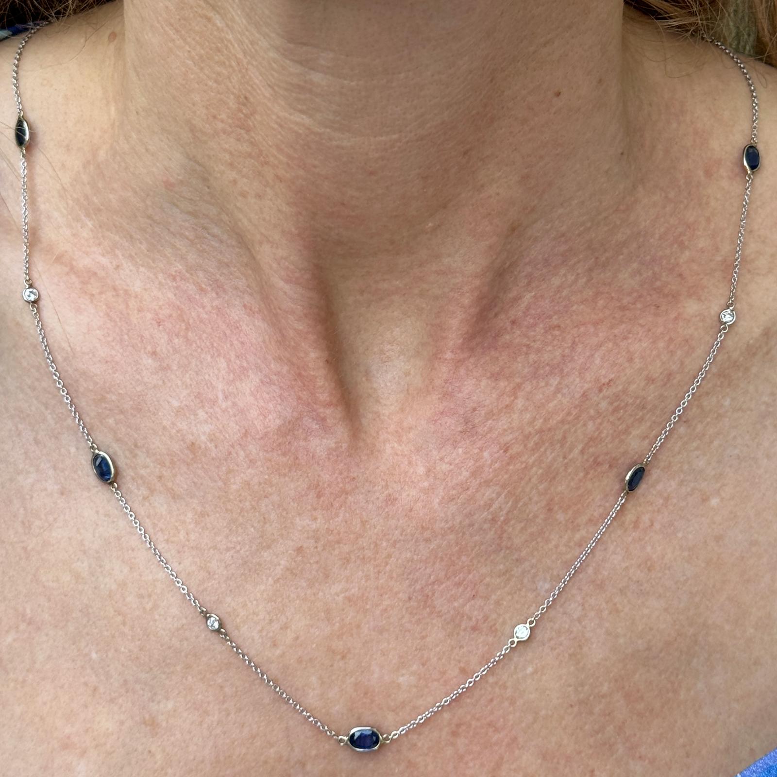 Sapphire & Diamond By The Yard 14 Karat White Gold Necklace