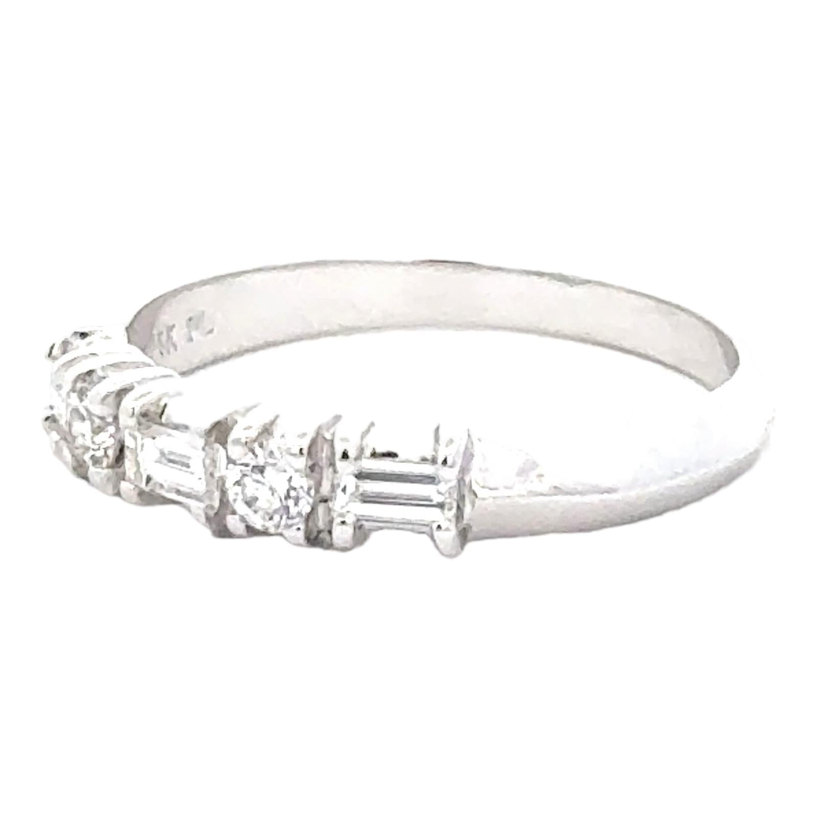 Diamond Dot Dash 14 Karat White Gold Wedding Band Ring