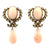 1960's Vintage Angel Skin Coral & Diamond Drop 14K Yellow Gold Earclip Earrings