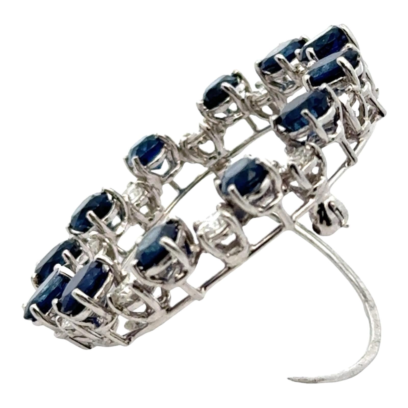 1960's Diamond & Blue Sapphire Platinum Circle Pin Brooch
