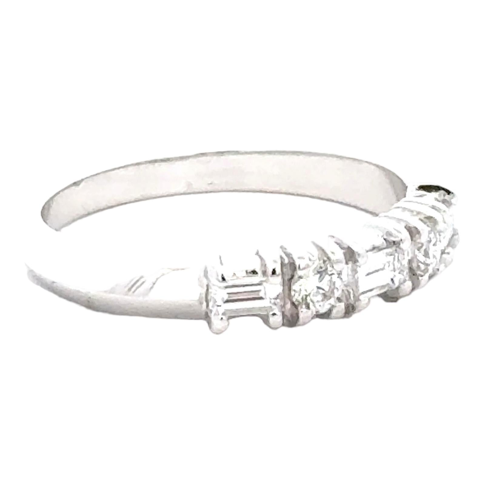 Diamond Dot Dash 14 Karat White Gold Wedding Band Ring