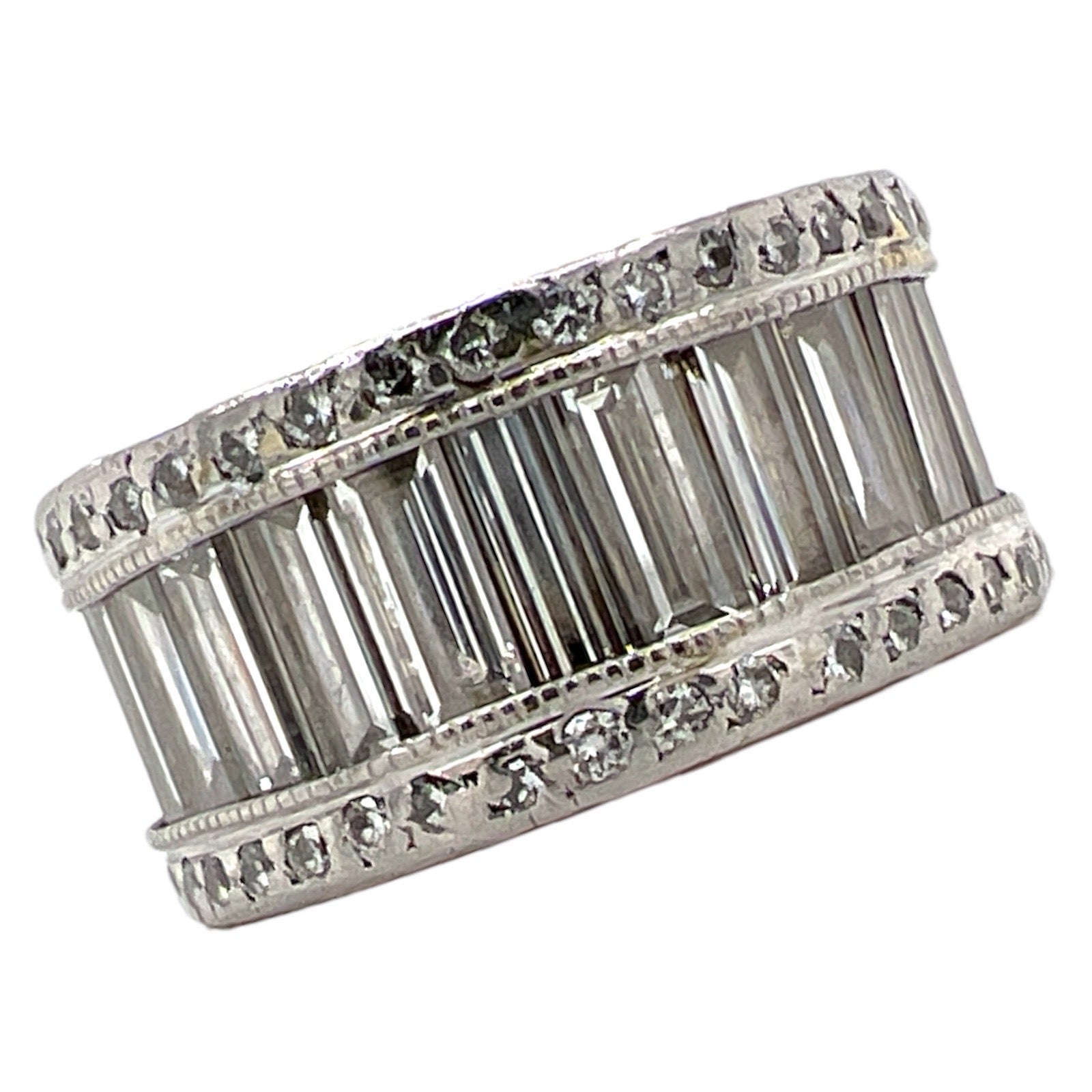 8.50 CTW Baguette Round Brilliant Diamond Platinum Eternity Band Ring Size 5.25