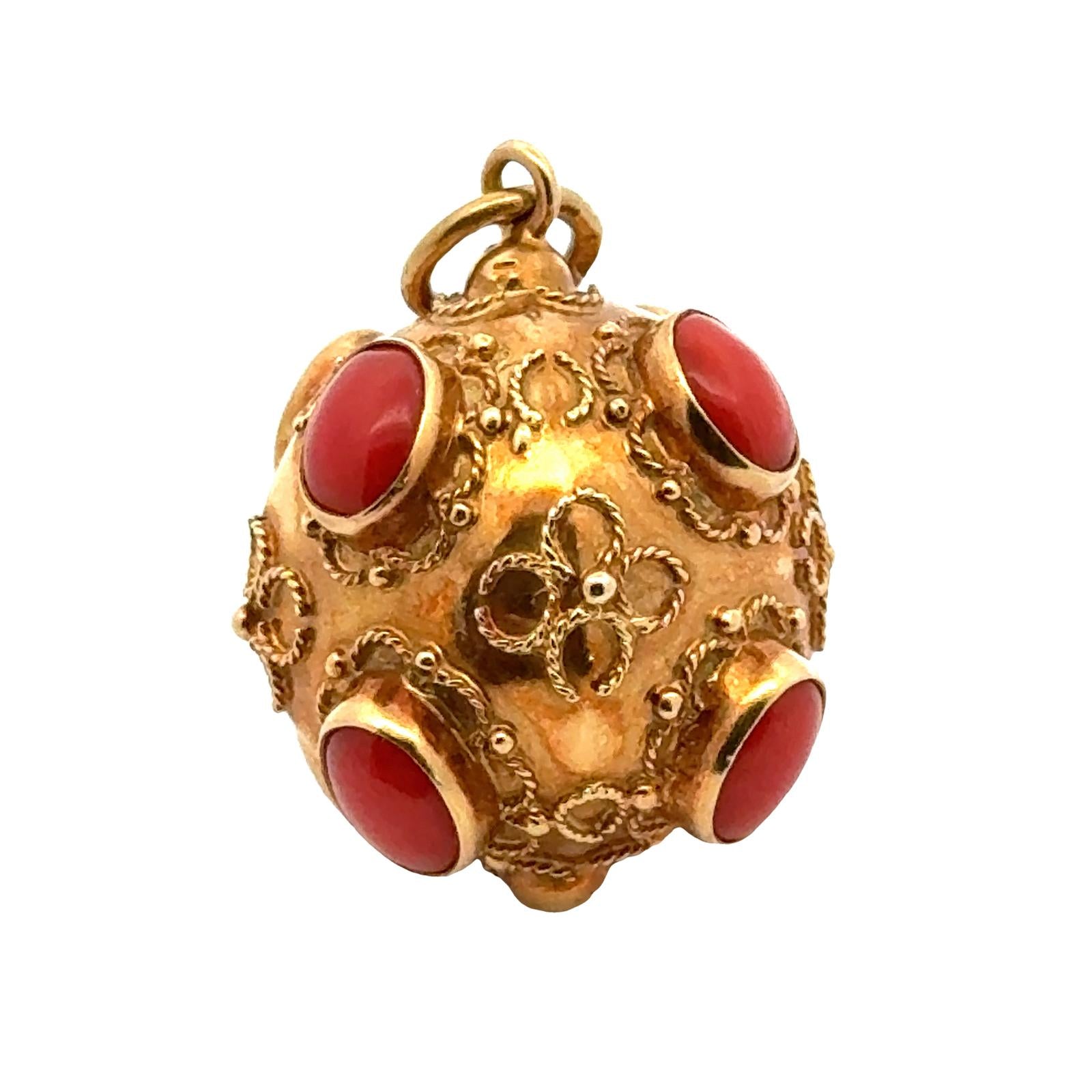 Etruscan Coral 18 Karat Yellow Gold Round Vintage Fob Charm Pendant ...