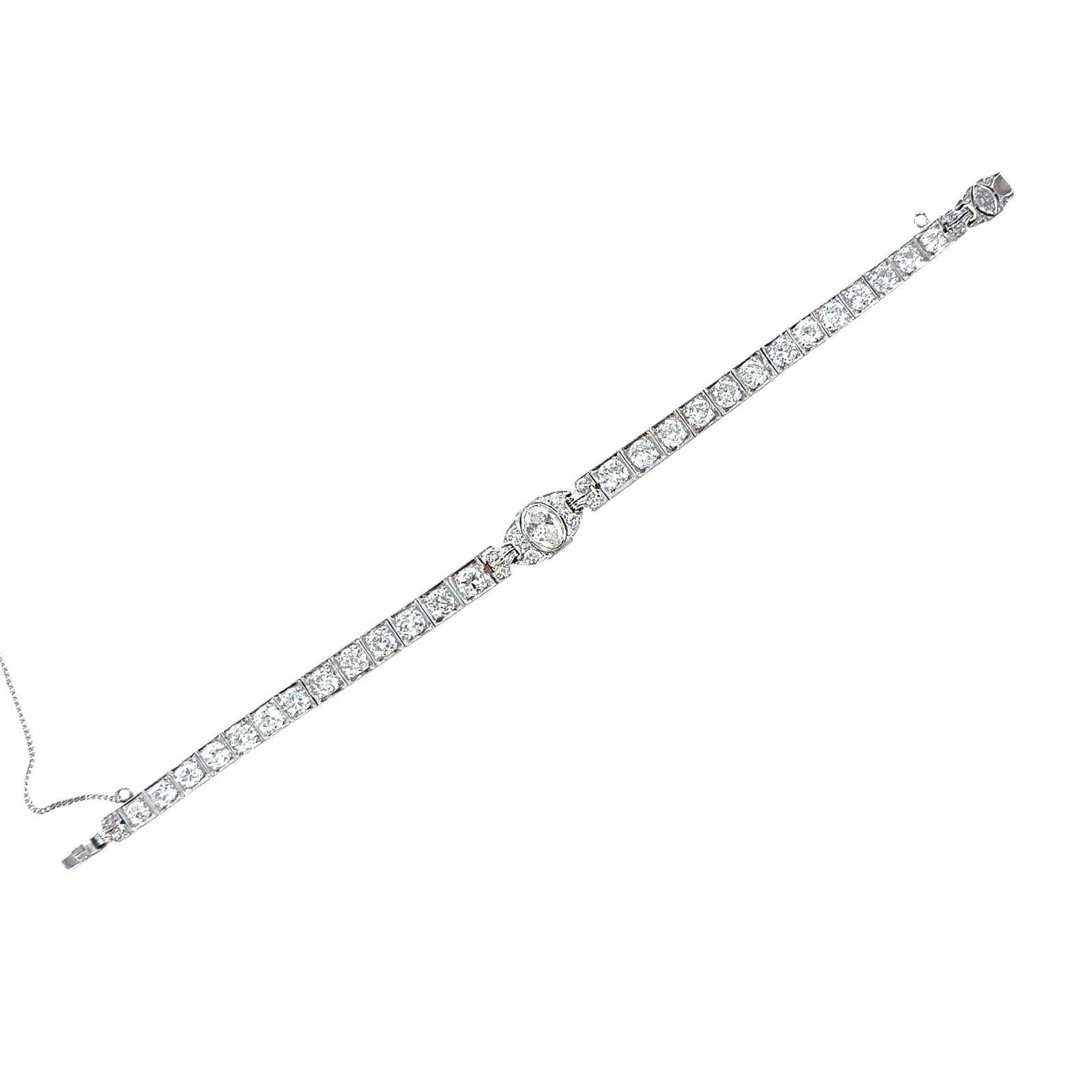 Art Deco 8.40 CTW Diamond Platinum Line Bracelet Oval Diamond Center