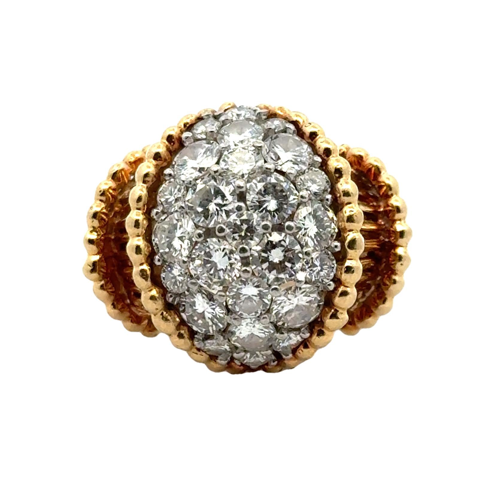 1960's Diamond 18 Karat Yellow Gold Vintage Cocktail Ring By George Schuler