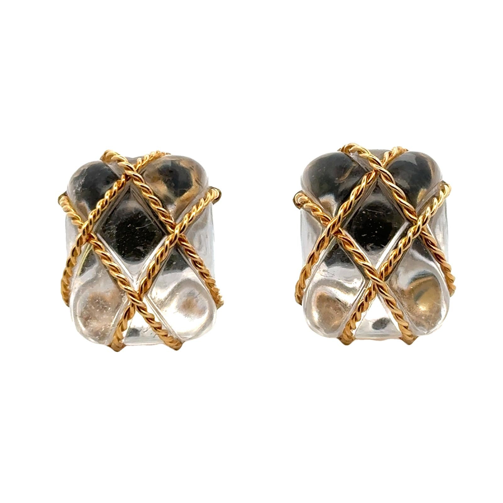 Seaman Schepps Rock Crystal 18 Karat Yellow Gold Braided Earclip Earrings