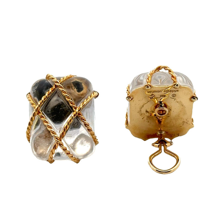 Seaman Schepps Rock Crystal 18 Karat Yellow Gold Braided Earclip Earrings