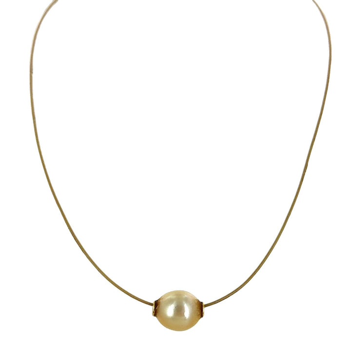 Golden South Sea Pearl Solitaire 18 Karat Yellow Gold Snake Chain Necklace.
