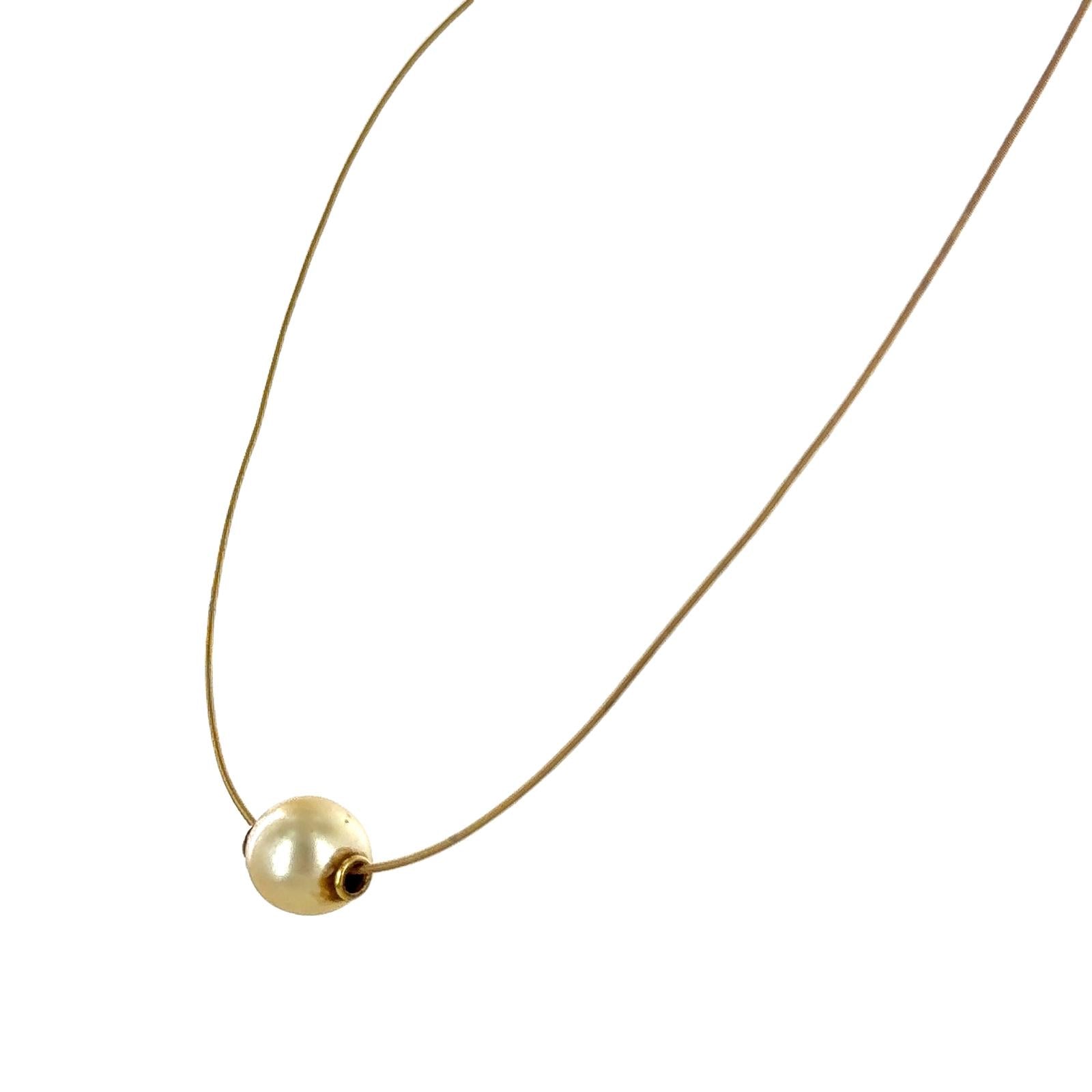 Golden South Sea Pearl Solitaire 18 Karat Yellow Gold Snake Chain Necklace.