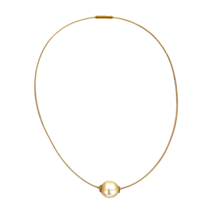 Golden South Sea Pearl Solitaire 18 Karat Yellow Gold Snake Chain Necklace.