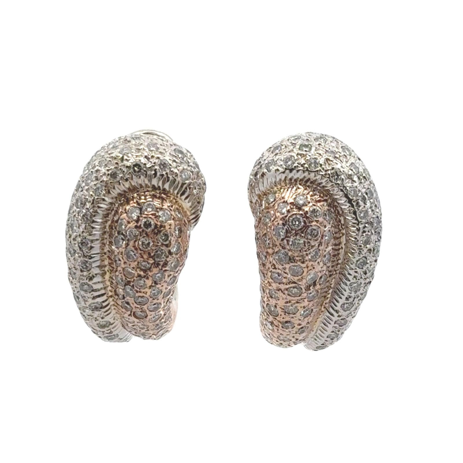 Modern Pave Diamond 18 Karat Two Tone Gold Leverback Earrings